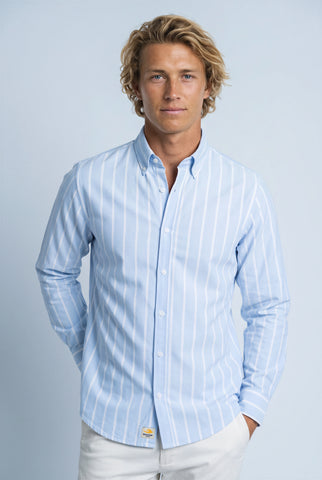 Camisa melange hombre rayas azul