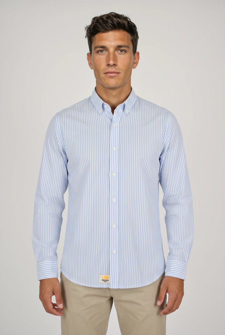 Chemise en popeline à rayures bleues pour homme en coton biologique – Brackenbridge