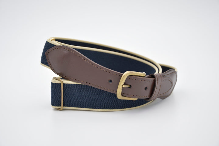 Cinturón elástico navy beige ribete de piel - Brackenbridge