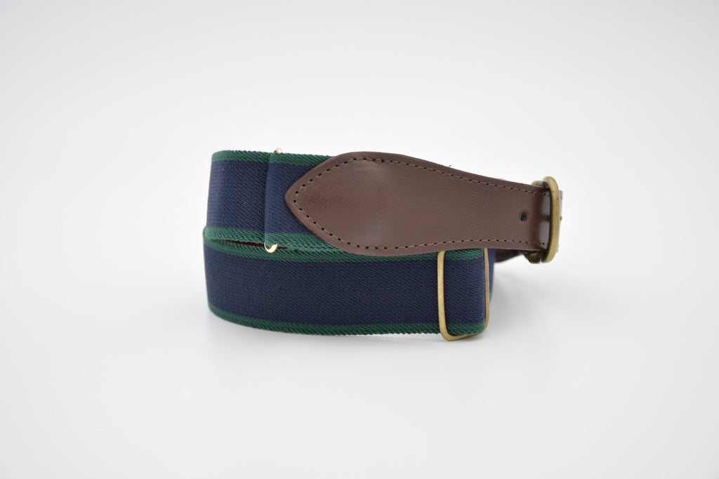 Cinturón elástico navy green ribete de piel - Brackenbridge